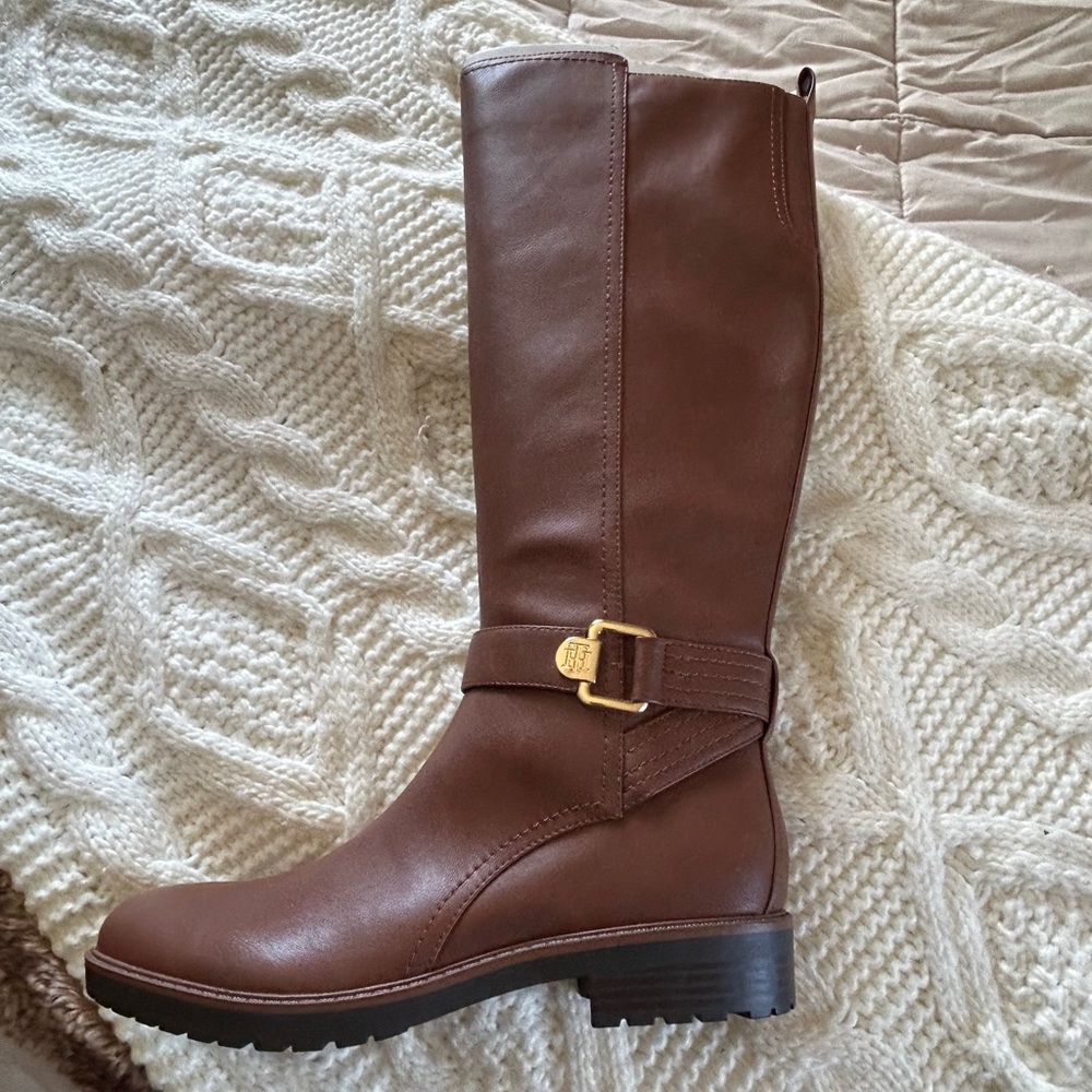 Tommy Hilfiger Brown Knee-High Leather Heeled Boots